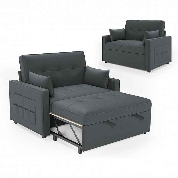 TEMU Šedá 3v1 konvertibilní pohovka - skládací futon s funkcí postele, 5 polohami opěradla a úložnou kapsou pro malé prostory a byty