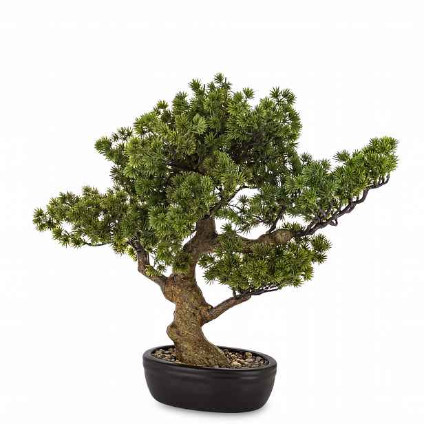 Dekorativní zelená rostlina v květináči, hnědá umělý květ stromek bonsai