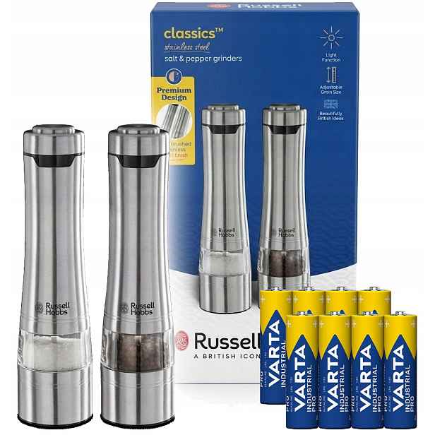 2X Automatické Mlýnky Nerezová Ocel 8 Baterií Varta Industrial Pro Aa