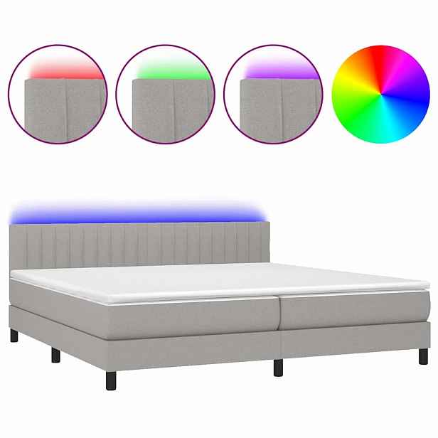 vidaXL Box spring postel s matrací a LED světle šedá 200x200 cm textil