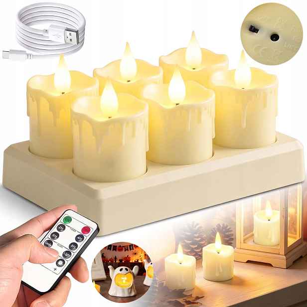 6 Ks Led Svíček Tealight 400MAH Akumulátorové Dvourežimové Osvětlení