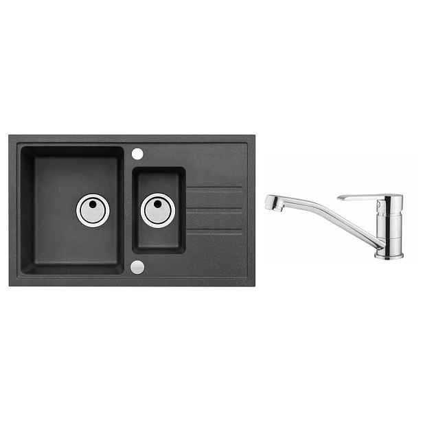 Alveus SET ALVEUS INTERMEZZO 70/91+ BATERIE RUTA obdélníkový granitový dřez 780 x 480 mm v setu s baterií