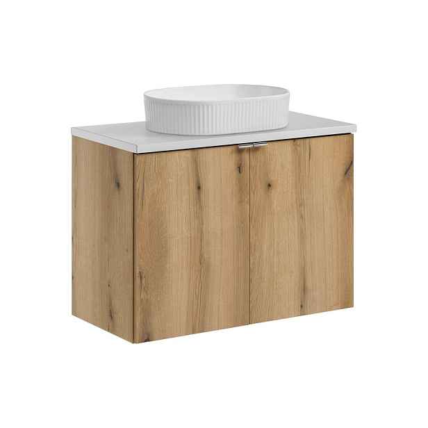 Comad Závěsná skříňka Nova Oak II s deskou a umyvadlem 80 cm dub coast evoke/bílá