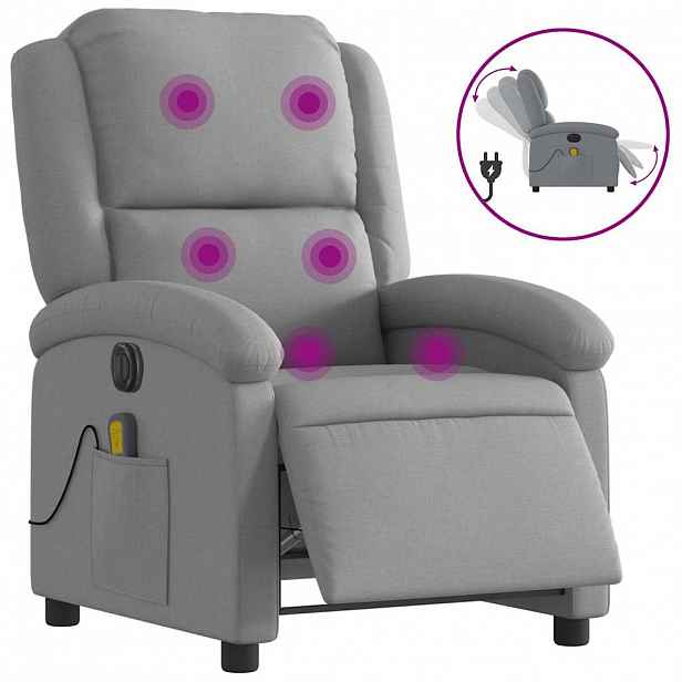 vidaXL Elektrické masážní polohovací křeslo světle šedé textil