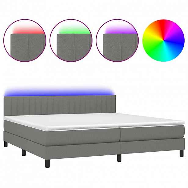 vidaXL Box spring postel s matrací a LED tmavě šedá 200x200 cm textil