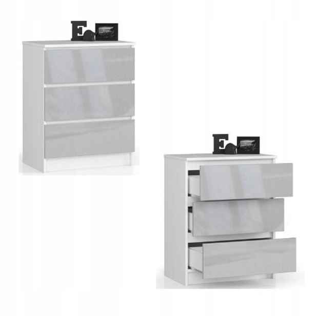 Komoda skříňka K60 3 zásuvky bílá metalický lesk Akd