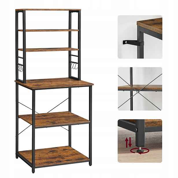 Regál kuchyňská skříňka 6 Úrovní dub rustikální 40 x 60 x 167 vintage Loft