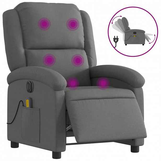 vidaXL Elektrické masážní polohovací křeslo tmavě šedé textil