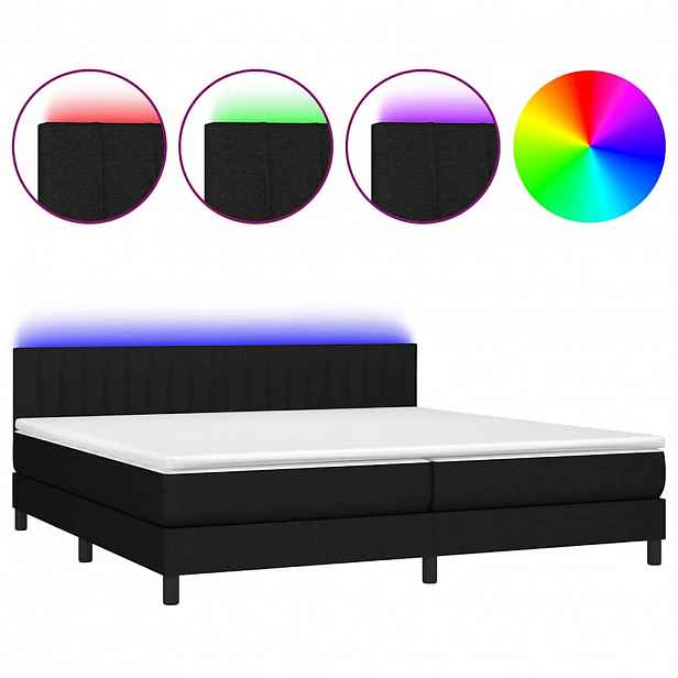vidaXL Box spring postel s matrací a LED černá 200x200 cm textil
