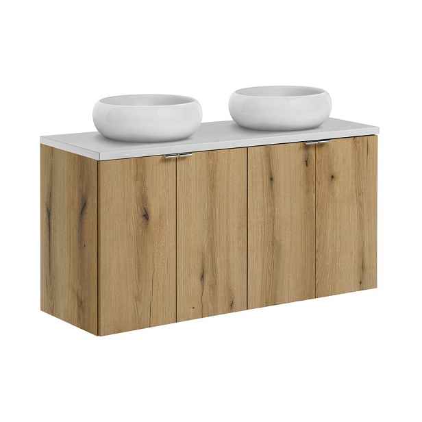 Comad Závěsná skříňka Nova Oak s deskou a umyvadlem 120 cm dub coast evoke/bílá