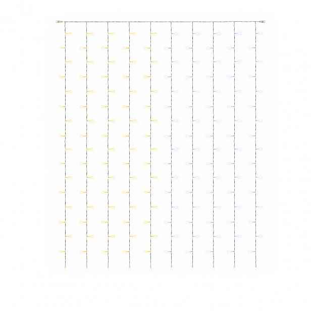 Easy Fix LED světelný závěs venkovní, 100 × 150 cm, bi-color ledově a teple bílá, 150 diod, bílý kabel, IP44, prodlužovací