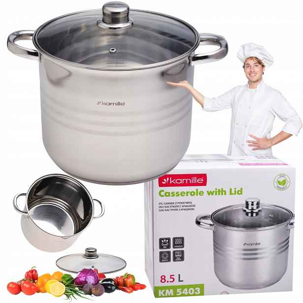 Hrnec Velký ocelový 8,5L Gar Pokrývka na bigos vývar Plyn/indukce Kamille