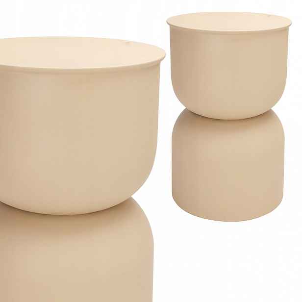 Pískový boční stolek o moderním tvaru h46 cm Kulatý Béžový Design