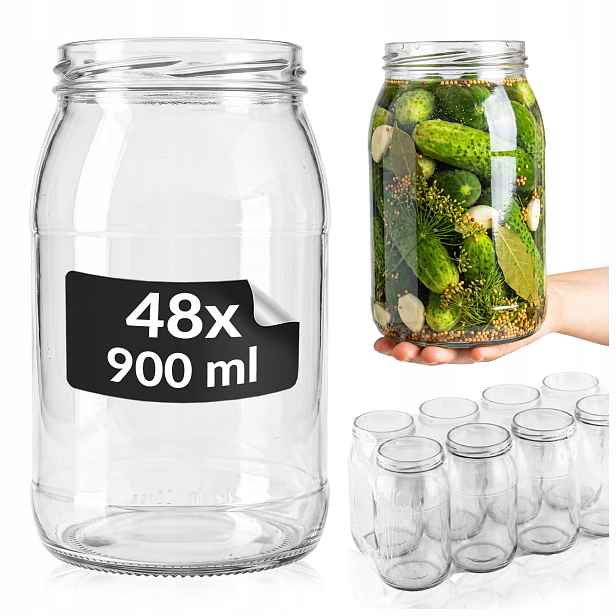 48x Sklenice na zavařeniny med okurky 900 ml zavařovací sklenice 900ml na domácí zavařeniny