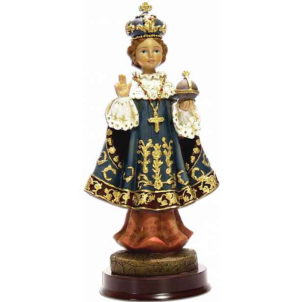 Figurka Pražského dítěte Ježíše, modrá pláštěnka – výška 19 Cm