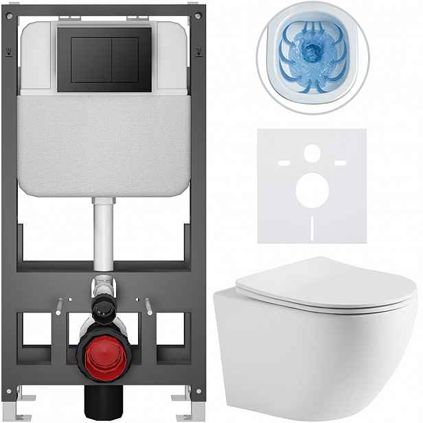 Kompletní WC set Basic/Cesso - bílá matná - WC tlačítko Maxio/Černá - volně stojící - předstěnová instalace - 49x36 cm - 8050BD86262