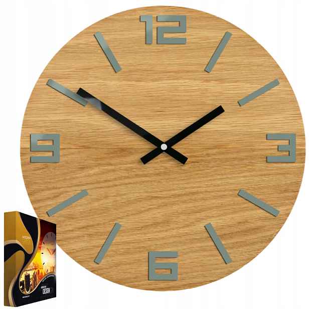 Akrylové nástěnné hodiny Dubové dřevěné Arabic Wood Grey Kulatý