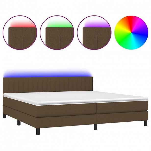 vidaXL Box spring postel s matrací a LED tmavě hnědá 200x200 cm textil