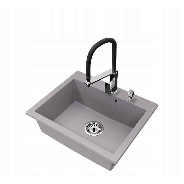 Granitový dřez Jednokomorový Elite 60 Baterie Dávkovač Sifon Chrom