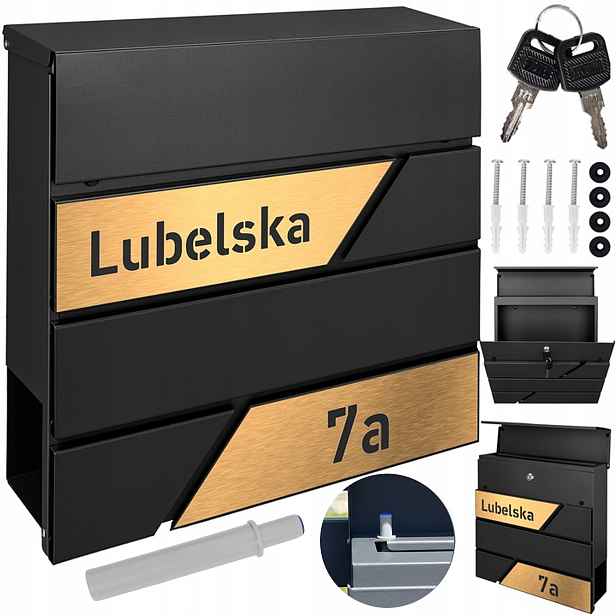 Černá Moderní Poštovní Schránka Modern Zlatý Laminát S Gravírováním