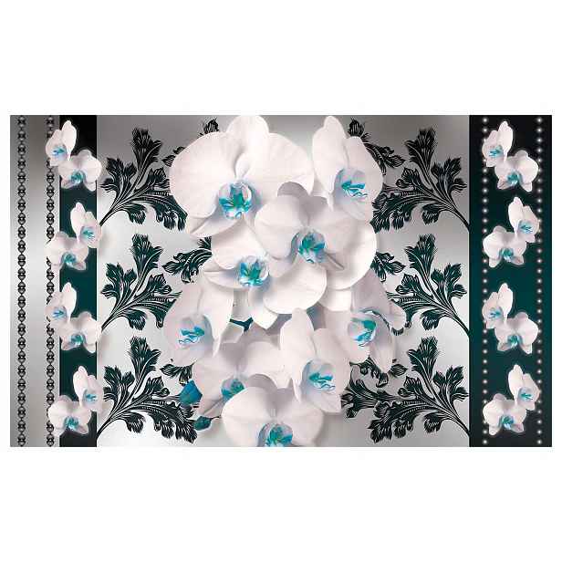 Fototapeta Bílé orchideje s perlami a tyrkysovými listy 208x146 lepidlo