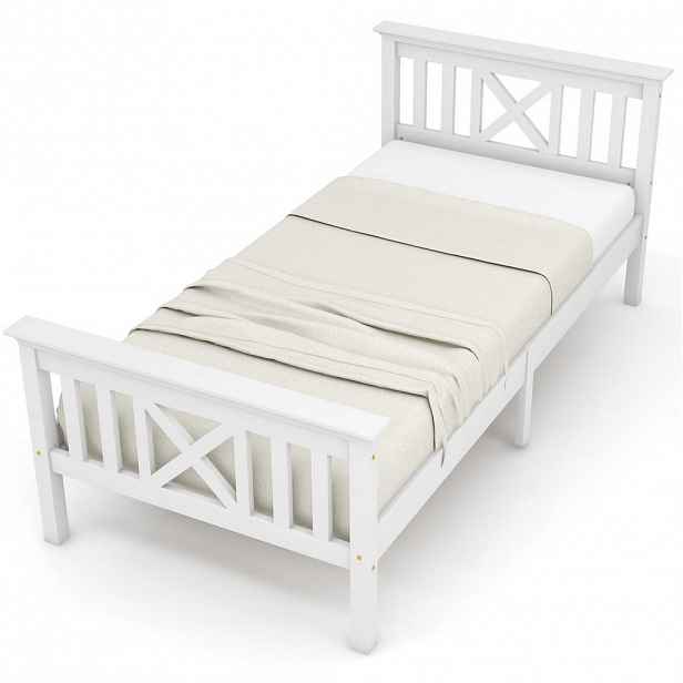 OKWISH JEDNOLŮŽKO 90/200 cm bílé z masivního dřeva s X čelem a roštem