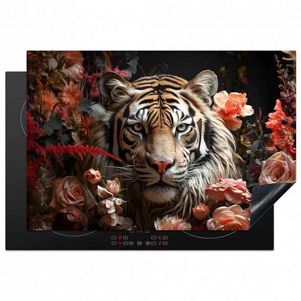 MuchoWow KRYT NA INDUKČNÍ DESKU Tygr - Zvíře - Příroda - Květiny - Botanické motivy 77x51 cm