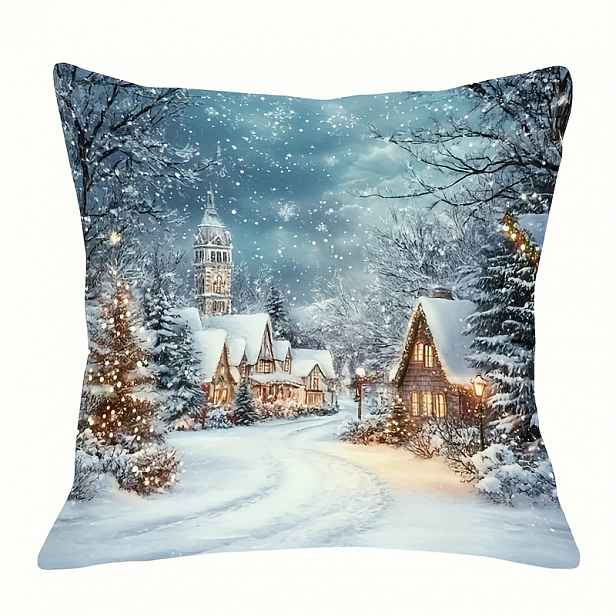 TEMU 1ks Rustic Christmas Dvoustranný Potisk Polštářové Obložení, 18x18 Palců Čtvercové Dekorativní Polštářové Obložení, Happy Christmas Home Decor