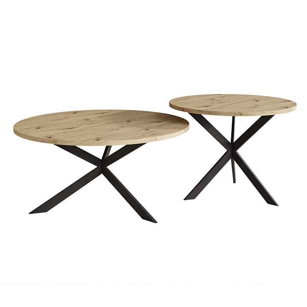 Idohome KONFERENČNÍ STOLEK LIBERO kulatý z MDF, černý / dub Artisan