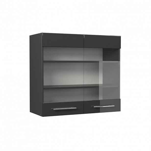 Vicco SKLENĚNÁ KUCHYŇSKÁ SKŘÍŇKA Fame-Line Antracitový vysoký lesk 80 cm