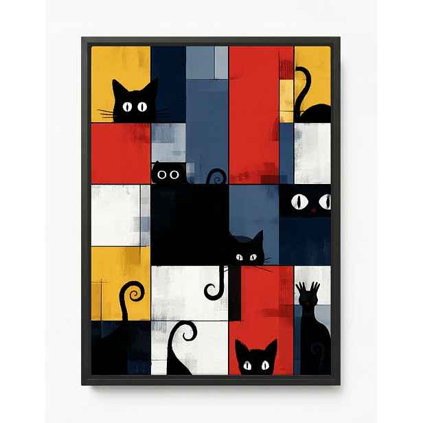 Obraz Rám American Box Černé Kočky Abstraktní Barevný Pop Art 60x80