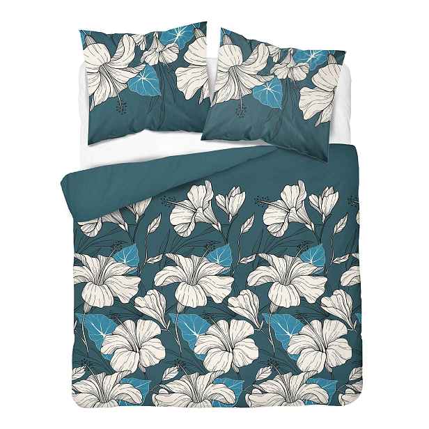 Povlečení 220x200 tyrkysové s bílými květy 6062 B Home Satin
