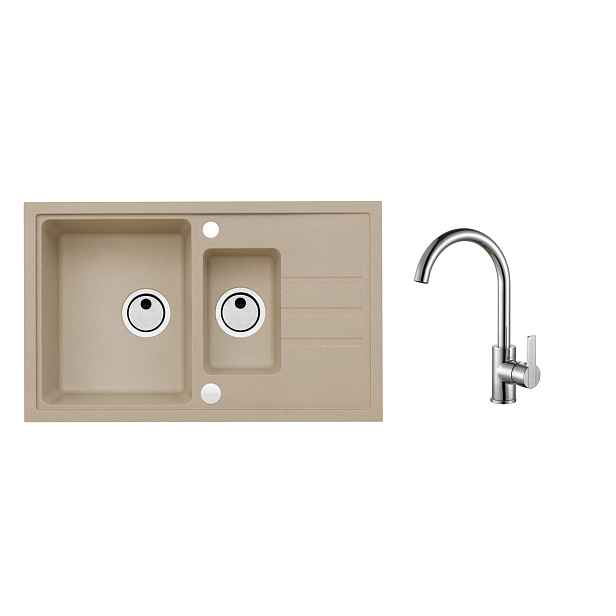 Alveus SET ALVEUS Intermezzo 70/55 + BATERIE TONIA Chrom obdélníkový granitový dřez 780 x 480 mm v setu s baterií