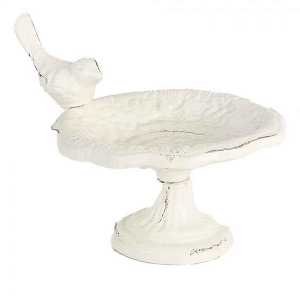 Bílé antik litinové krmítko s ptáčkem - 14*12*11 cm Clayre & Eef