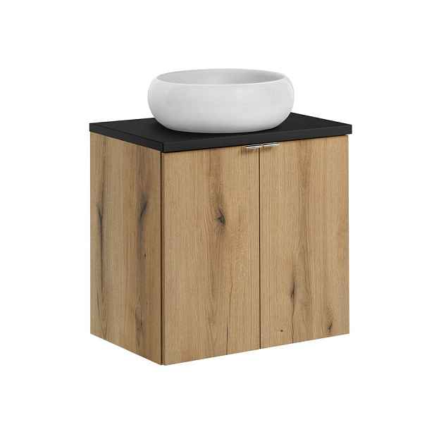 Comad Závěsná skříňka Nova Oak Wiki II s deskou a umyvadlem 60 cm dub evoke/černá