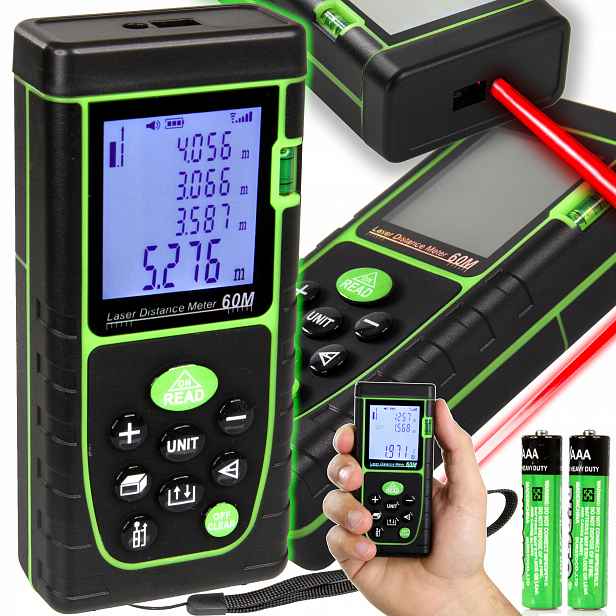 Laserový Dálkoměr Digitální Měřič Vzdálenosti 60M Vodováha Voděodolný 2ks