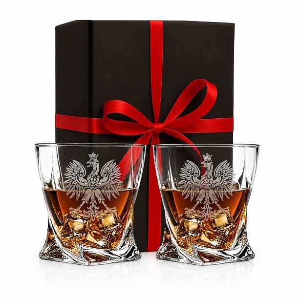 Sada 2 sklenic na whisky s gravírováním Bohemia 340 ml Dárek s polskou orlicí