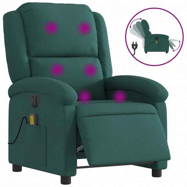 vidaXL Elektrické masážní polohovací křeslo tmavě zelené textil