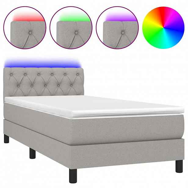 vidaXL Box spring postel s matrací a LED světle šedá 80x200 cm textil