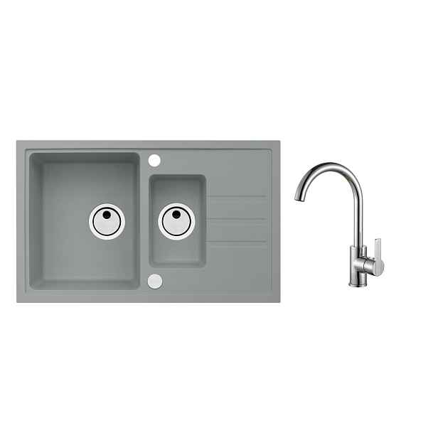 Alveus SET ALVEUS Intermezzo 70/81 + BATERIE TONIA Chrom obdélníkový granitový dřez 780 x 480 mm v setu s baterií