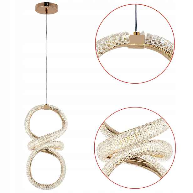 Moderní závěsná Led lampa Zlatá G070 Spirála s jednoduchými krystaly