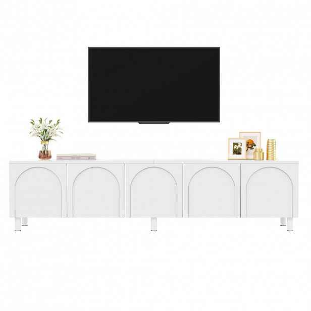 STILVORA TV STOLEK bílý s kovovými nohami a 5 dvířky, 180×38×45 cm, do obývacího pokoje