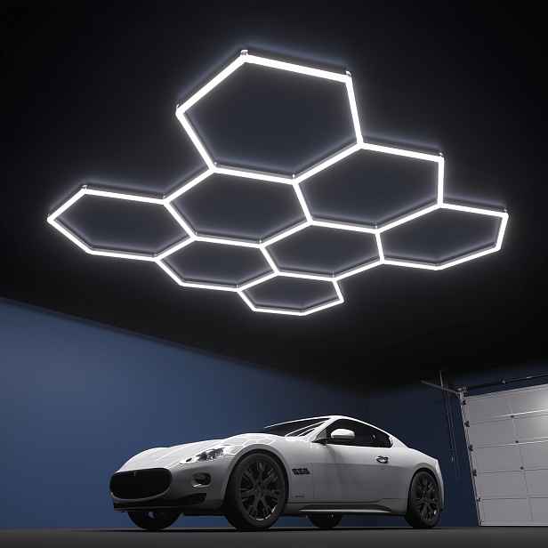 TEMU Šestihranové LED světlo do garáže, 8 mřížek, 245 W, 24500 LM, super jasné voštinové světlo, stropní pro garáž, , autoservis, výstavní síň,