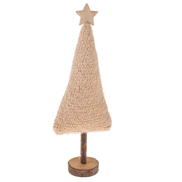 Vánoční dekorace Textilní stromek 45,5 cm, chlupatý fleece, béžová
