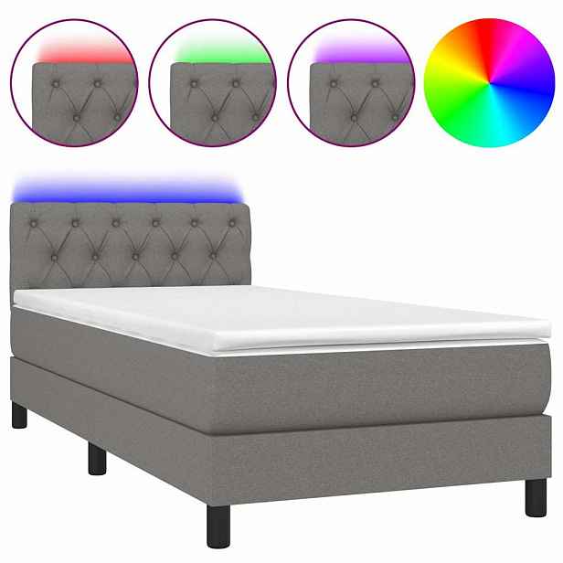 vidaXL Box spring postel s matrací a LED tmavě šedá 80 x 200 cm textil