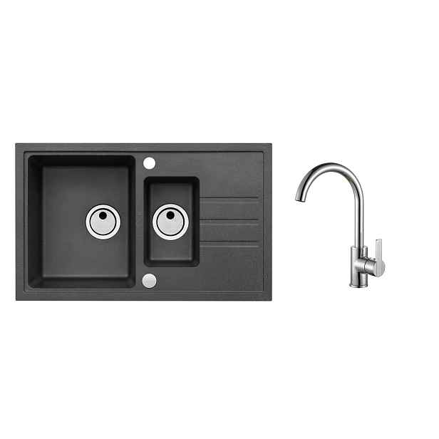 Alveus SET ALVEUS INTERMEZZO 70/91 + BATERIE TONIA Chrom obdélníkový granitový dřez 780 x 480 mm v setu s baterií