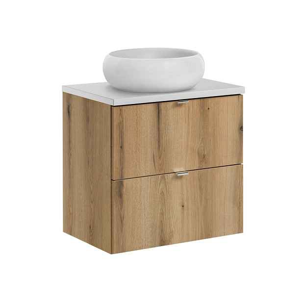 Comad Závěsná skříňka Nova Oak Wiki s deskou a umyvadlem 60 cm dub evoke/bílá