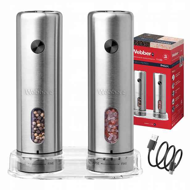 Elektrický Mlýnek Na Pepř A Sůl, Nabíjecí Usb, 2 Ks, Nerez Ocel Webber