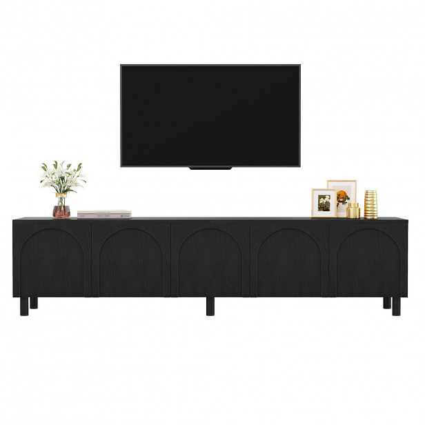 STILVORA TV STOLEK černý s kovovými nohami a 5 dvířky, 180×38×45 cm, do obývacího pokoje