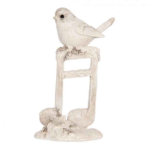 Béžová antik dekorace ptáček na notě - 8*4*13 cm Clayre & Eef